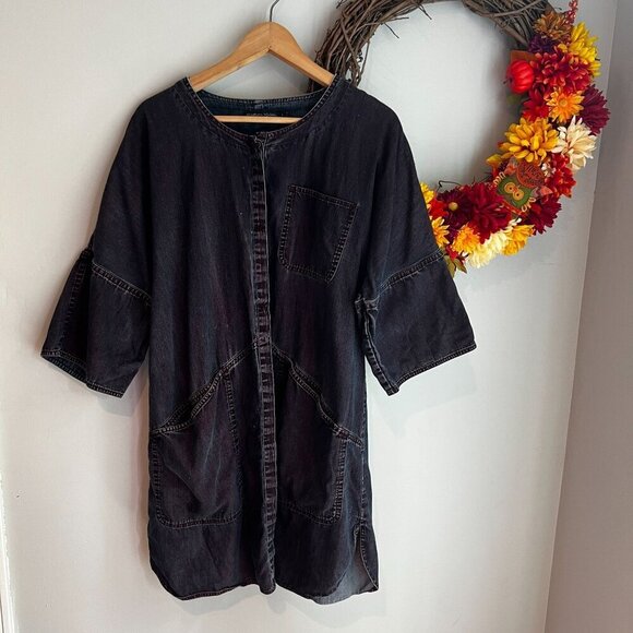 Gudrun Sjoden Dresses & Skirts - Gudrun Sjoden Womens Button Up Kimono Cape Round Neck Dress MEDIUM in Black